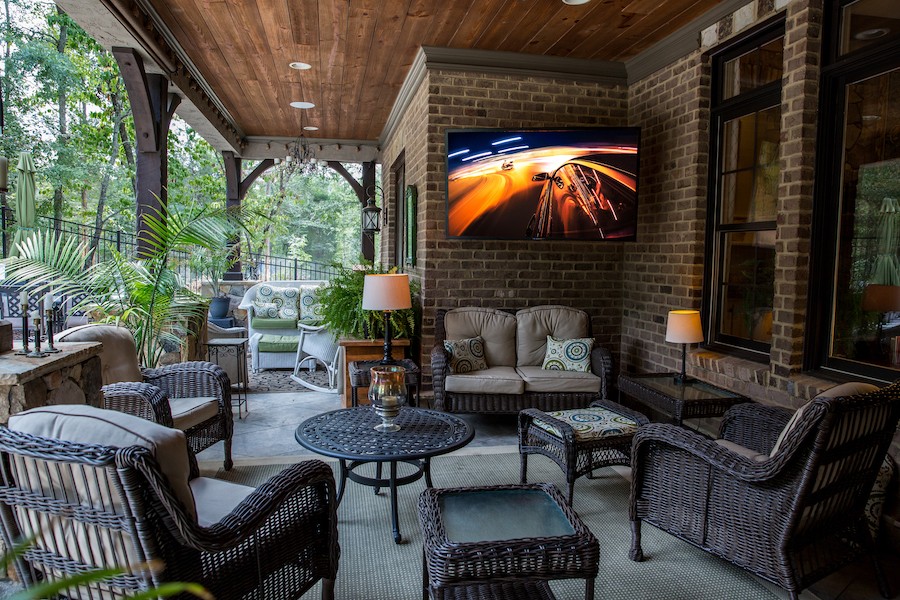 A SunBriteTV on a beautiful outdoor patio.